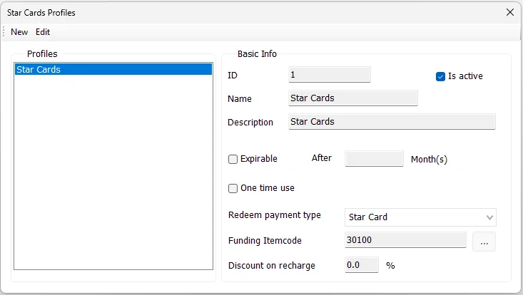 IMS Special Cards Profiles screen showing profile rules and funding configuration